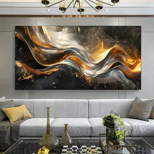 1 Piece Framed Canvas Painting, Abstract Canvas Art - Black, White, Gold and Brown Modern Swirl Design, Contemporary Decor |   Minimalist Decor |   Exquisite design for living room, bedroom office decor.