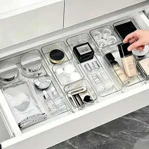 Clear Drawer Organizer Set,4/8pcs Transparent Mixed Size Multifunctional Storage Tray, Makeup Organizer, Sundries Storage Container for Home Office School Dormitory