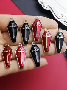 10pcs Halloween Enamel Vampire Cross Coffin Pendants, 26x11mm Necklace Keychain DIY Jewelry Making Accessories
