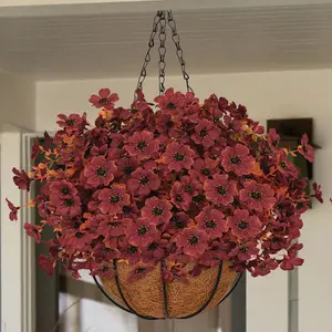 Autumn Outdoor Artificial Flower Hanging Basket, Porch Garden Decoration, Durable & Weather-Resistant, Perfect for Fall Decor