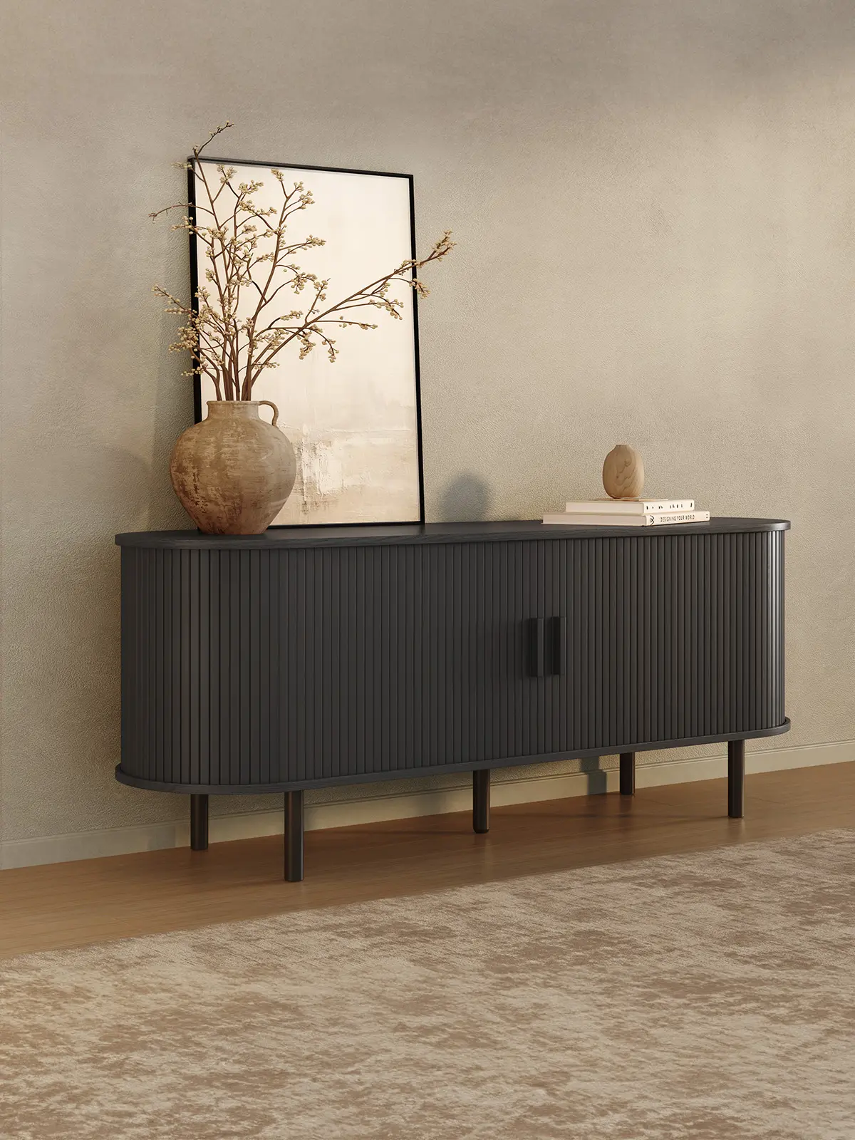 【SummerFinds】ONBRILL Multi-Size Fluted Multifunctional TV Stand - Indoor Furniture with Power Outlets, Easy-Adjustable Shelves, Sliding Doors, Storage, Entertainment Center for 55/63/70-Inch TVs, Entertainment Tv Stand