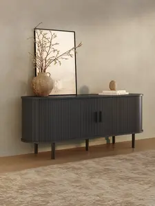 ONBRILL 55"/63" Fluted TV Stand with Power Outlet for TVs up to 70 Inch, Entertainment Center with Storage and Adjustable Shelves, Modern Media Console with Sliding Doors for Living Room