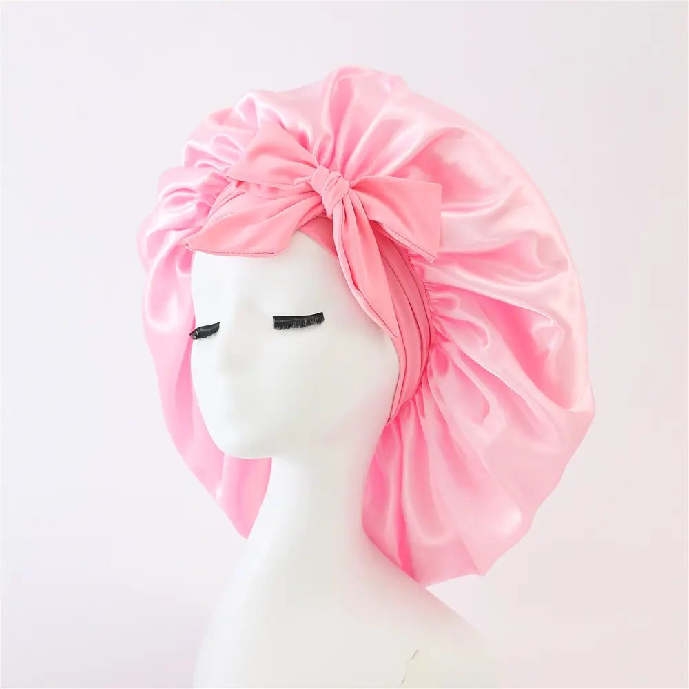 MYLOCKME Women's Satin Protective Hair Bonnet Headband - Adjustable Stretchy Tie Band Solid Turban, Night Hair Cover & Shower Cap for Adult Haircare, Protective Hair Bonnet Headbands, Hair Bonnet Headbands