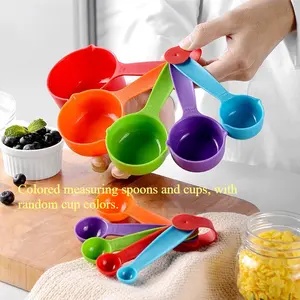 10 Piece Colorful Measuring Cups Set, Plastic Kitchen Tools for Baking and Cooking, Precise Home Measurement Kit, Return-To-School Essentials