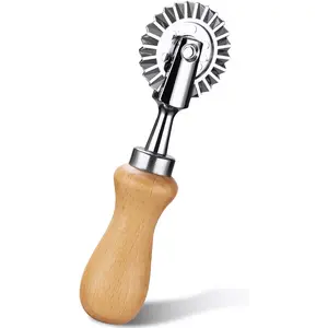 Pastry Wheel Cutter - Pasta Cutter Wheel - Ravioli Crimper Cutter Wheel for Home and Kitchen Use, 1.3inch Aluminium Mold Utensils Wood