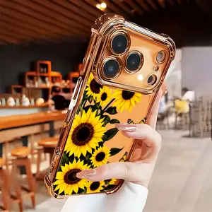 Sunflowers Phone Case for iPhone 17 Air 16 15 14 13 12 11 Pro Max Plus border Electroplating with counter-fall Safety Cushion 2D printing Four-corner Thickened