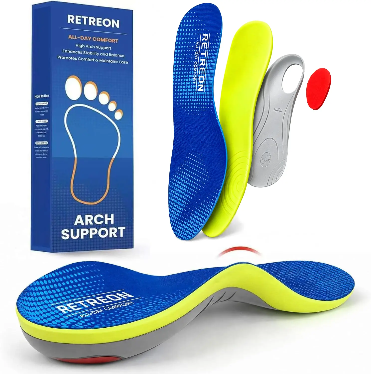 RETREON Arch Support Insoles – Shock-Absorbing, Trim-to-Fit Cushioning for Flat Feet & Plantar Fasciitis Relief | All-Day Comfort in Work Boots, Sneakers & Dress Shoes, Orthopedic Insoles, Plantar Fasciitis Insoles, Shock Absorbing Sole