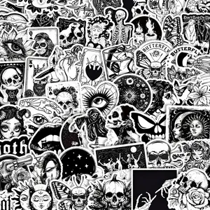 60pcs Gothic Black & White Stickers Pack, Sticker Set, Waterproof Dark Occult Vintage Skull & Witchy Decals for Laptop, Water Bottle, Journal & Scrapbook, Stickers For Scrapbooking, Dark Style Lover Gift, Sticker Sheets, Graphic Decal