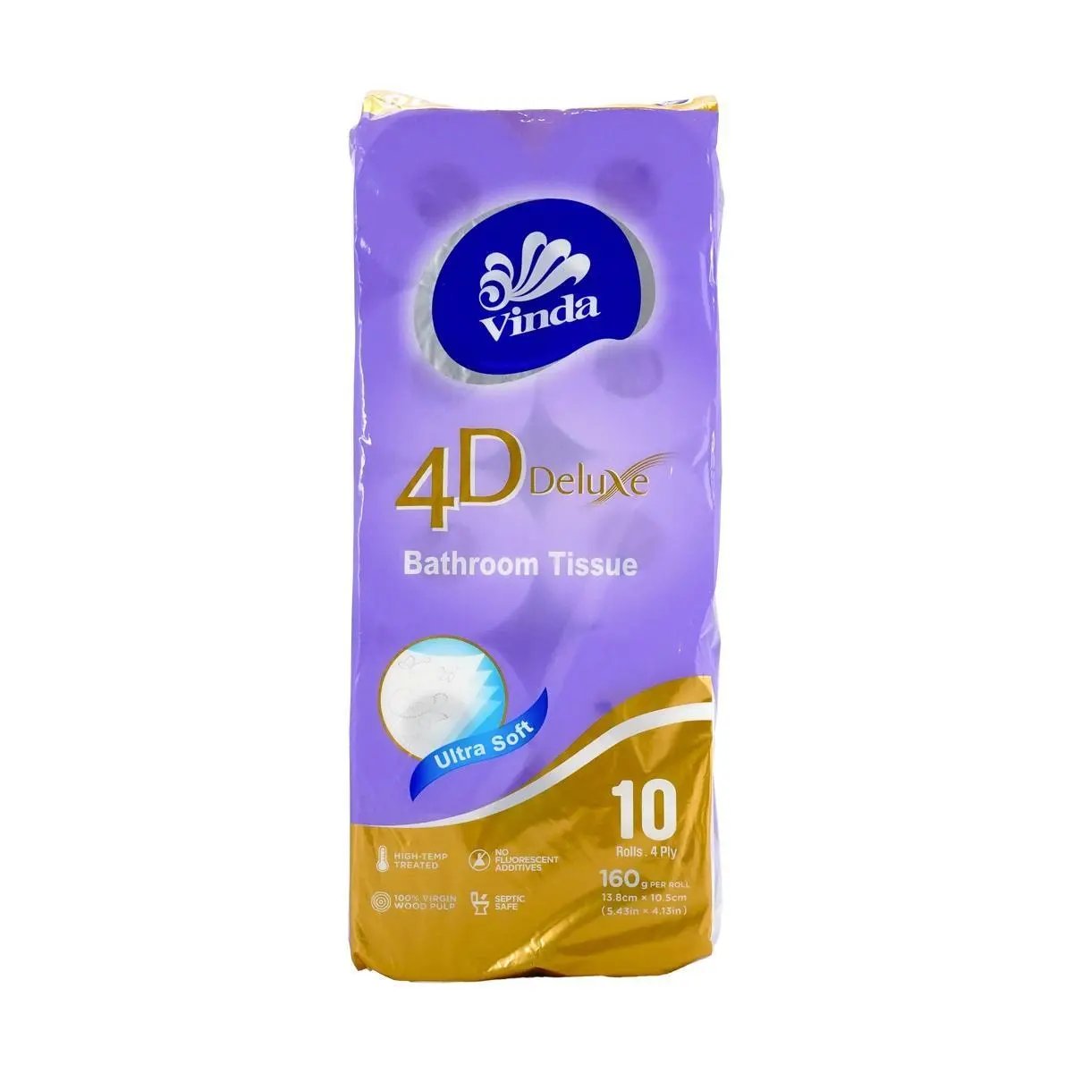VINDA 4D Embossed Toilet Paper 10 Rolls x 4 Ply - Soft & Strong, Premium Bath Tissue