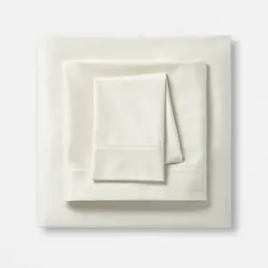 Full Solid Performance 400 Thread Count Sheet Set Sour Cream - Threshold: Cotton Sateen, Includes 4 Pieces, Fits Up to 18" Mattress