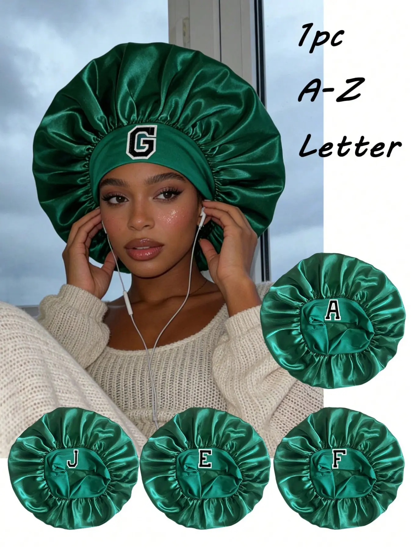 1PC Unisex Personalized A-Z Letter Jellyfish Hair Hat, Soft Satin Sleep Cap for Curly Hair, Comfortable Night Sleep Hat Hair Protection Bonnet,Breathable Satin Hair Bonnet, Perfer For Hair Care & Beauty Sleep, Sleep Bonnets