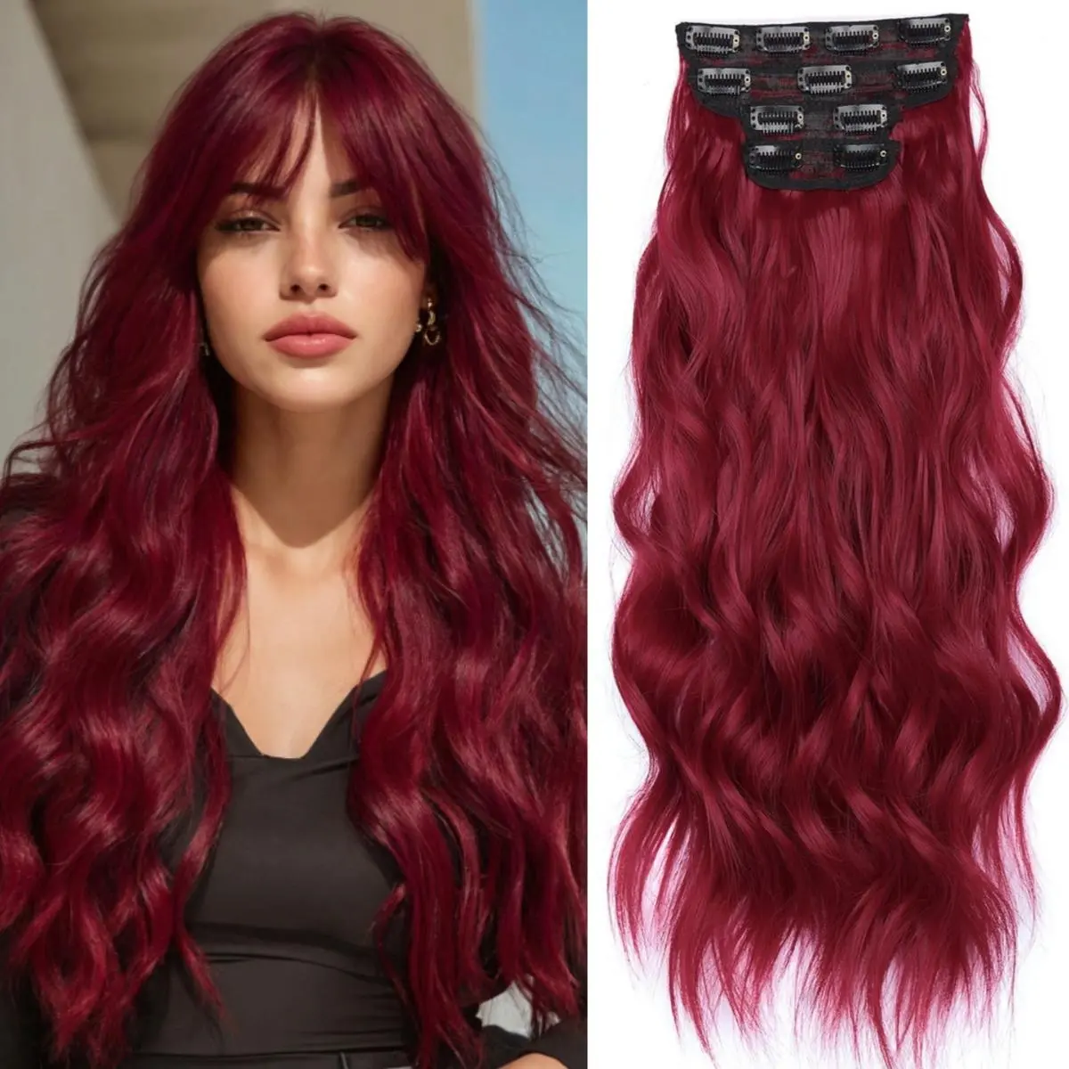 Women's 20in Clip-in Synthetic Hair Extensions, 4PCS Invisible Clips Seamless Double Weft Thick Wavy Hairpieces, Volume-Enhancing for Party/Daily Use