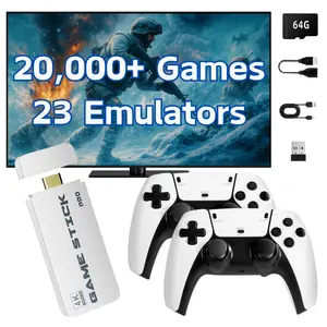 Retro Game Console, Pro Game Sticks, Includes Multiple Classic Games, 64GB, 23 Emulators, HDMI Plug & Play, With Dual 2.4GHz Wireless Controllers, Perfect Gift for Kids & Adults