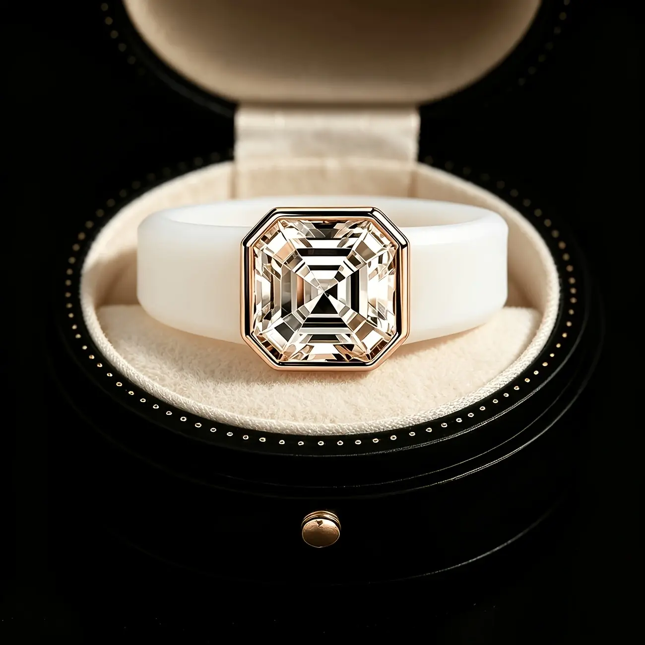 Aesthetic Square CZ Silicone Ring - White Soft Comfort Band Rose Gold & Silver Bezel Cute Wedding Jewelry Accessory