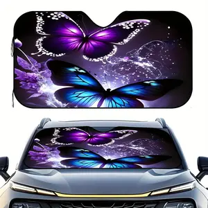 1pc Fit Car Sunshade Windshield Cover with Purple Blue Butterflies Design - Heat-Insulating UV Protection, Windshield Cover for Parking, Sunshade For Car Outside, UV Protective Sunshade, Automotive Glass Sunshade
