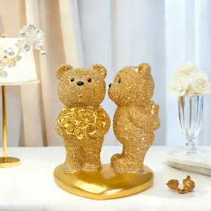 Luxurious Romantic Bear Statue Ornament - Holding Roses & a Sweet, Symbolizing Love & Romance - Ideal for Anniversary, Wedding, Valentine'S Day Decor - Resin Material, No Power Needed, Bear Home Decor, Resin Animal Sculptures