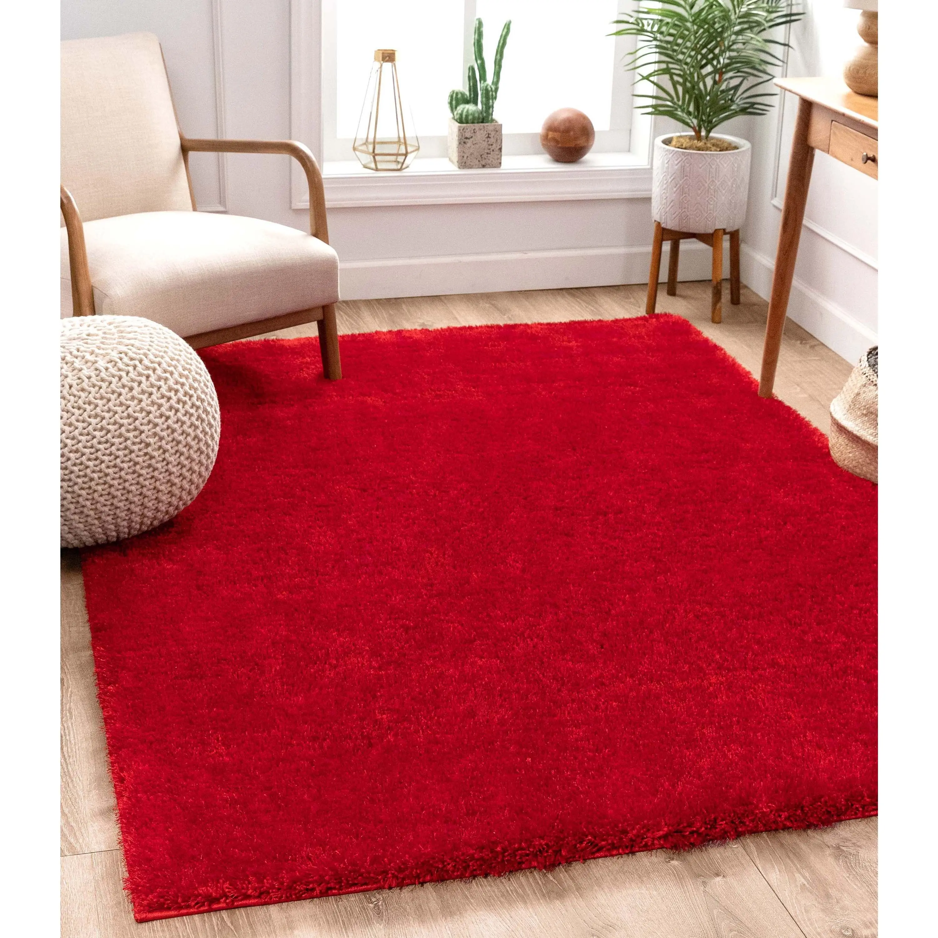 Feather Collection Liza  Red Shag Rug –   Sparkly, Plush, Minimalist Glam