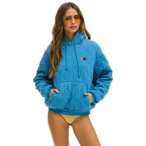QUILTED RELAXED PULLOVER HOODIE - OCEAN