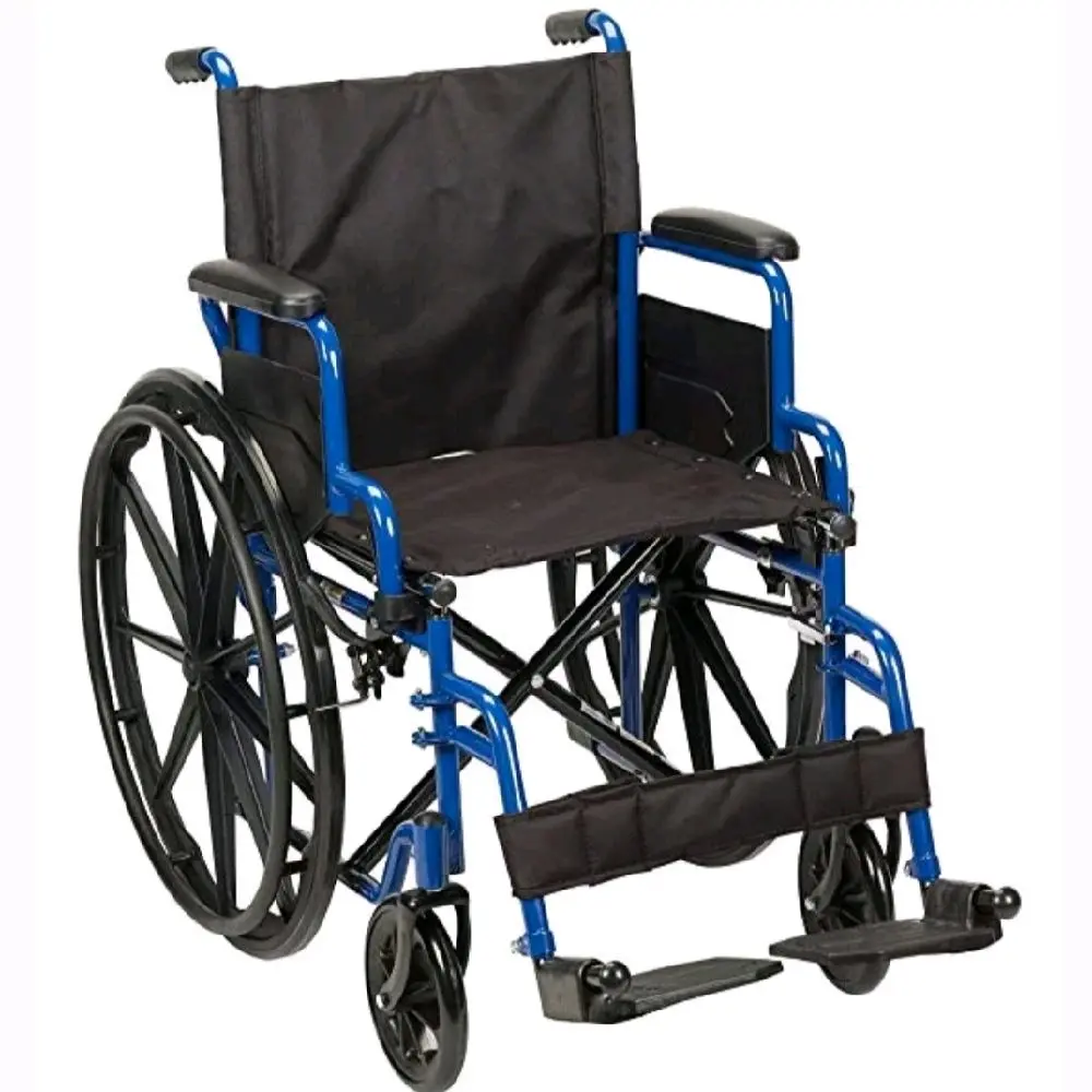 Drive Medical Blue Streak Lightweight Wheelchair with Swing-Away Footrests & Flip-Back Arms Portable Folding Wheelchair for Adults & Seniors 18 Inch Seat