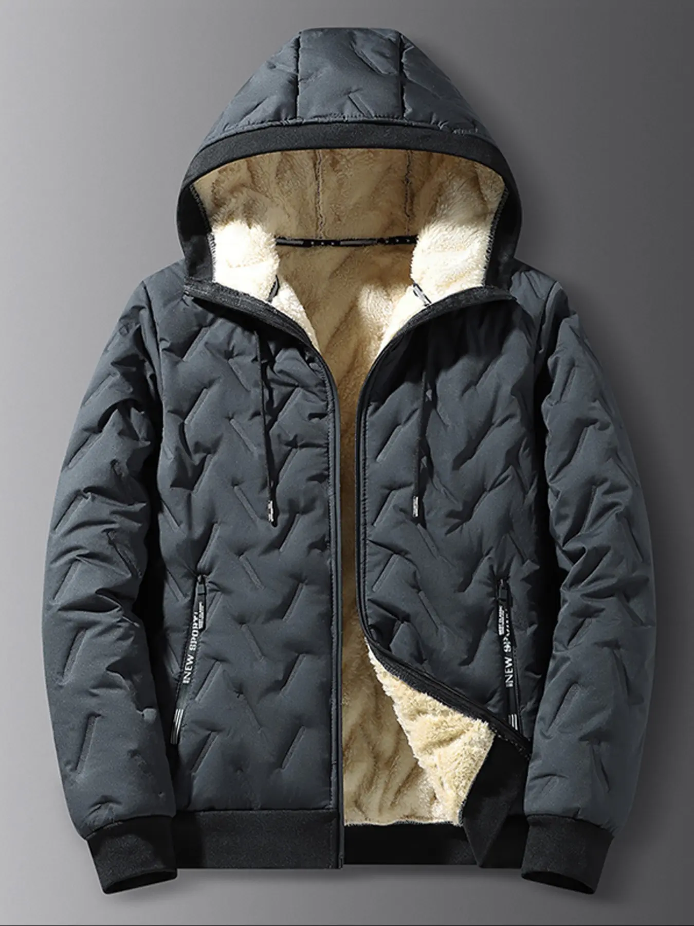 Men's Basic Zipper Teddy Fleece Jacket, Excellent Insulation, Comfortable Coating for Outdoor Activities, Fashion Winter Coat