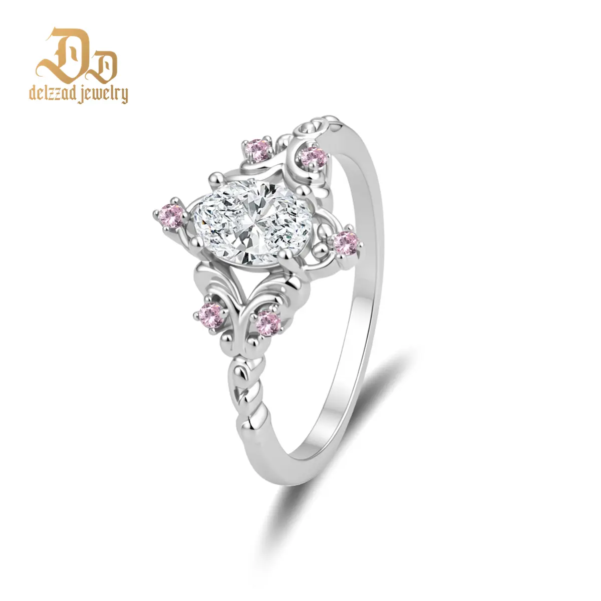 Delzzad 14K Gold-Plated 1ct Enchanted Mirror Ring Briar Ring Band VVS Synthetic Moissanite Ring Jewelry Perfect Birthday Engagement Wedding Anniversary Christmas Gift
