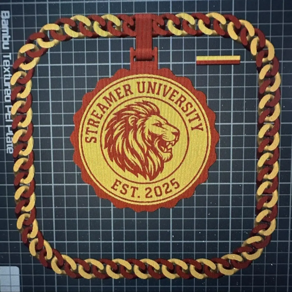 Streamer University Chain Design 2 - Bambu Textured Perforate with Lion Emblem and 2025 Est.