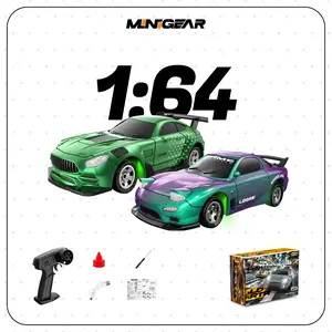 MiniGear 1/64 RC Drift Car Nissan GTR R35 & Dodge Hellcat, Mini Drift Car with Detachable Body, LED Lights, Dual Speed, USB Rechargeable – Perfect Valentine’s Day & Easter Gift for Kids, Teens & Collectors