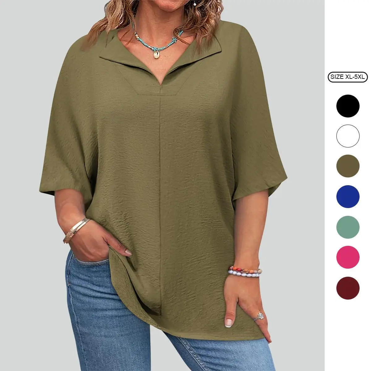 Imily Bela Women's Plus Size Casual V-Neck Blouse, Solid Polyester Tunic Top with Short Sleeves, Loose Fit Summer Maternity Wear, Maternityclothes, Maternity Clothes, Go To Work, Maternity Outfit, Prenatal Maternity Clothing