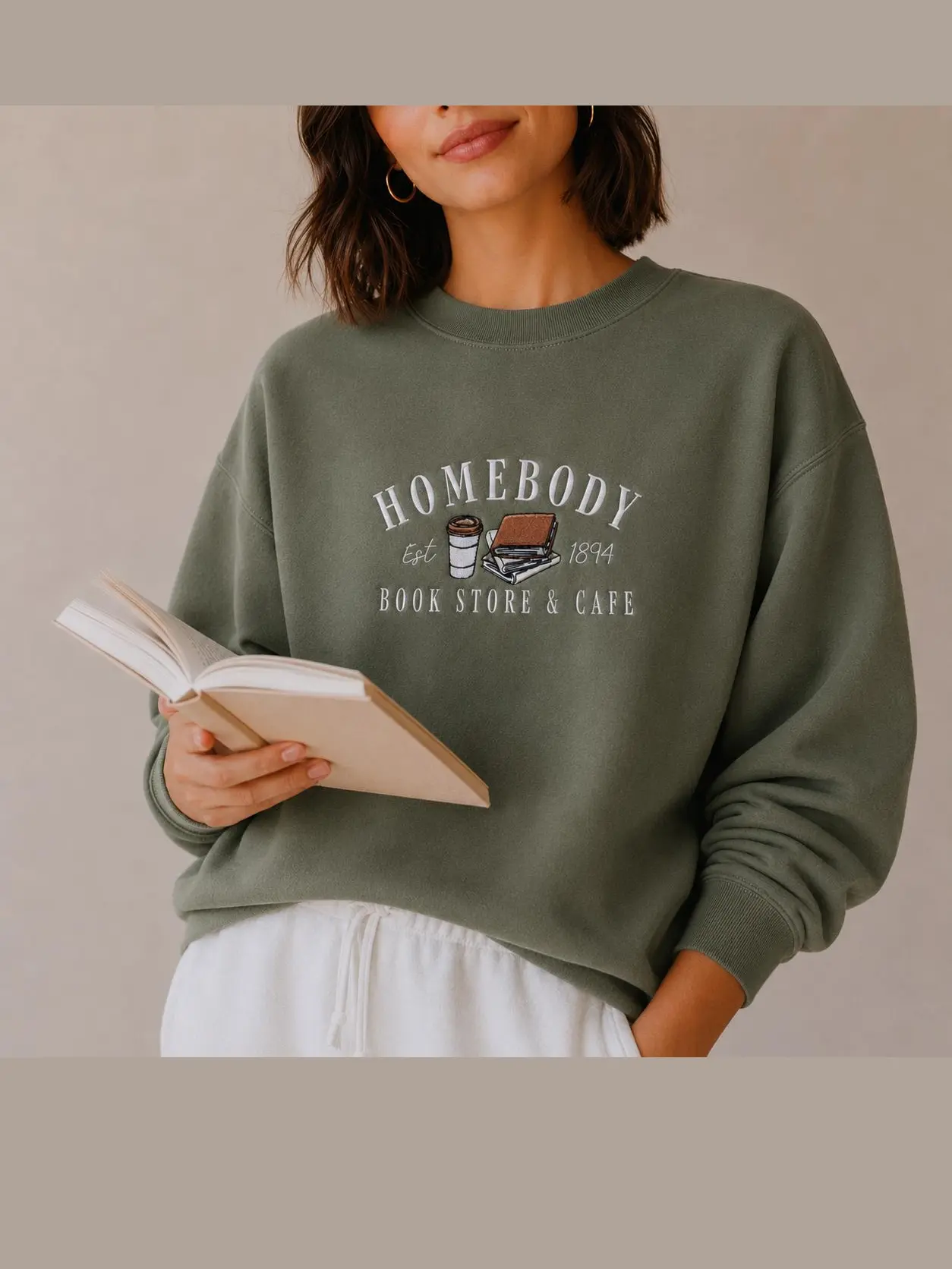 Homebody Bookstore & Cafe Embroidered Sweatshirt, Book Lover Hoodie, Reading Club Crewneck, Cozy Book Club Gift