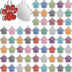 60Pcs/Set Personalized Paw Print Pet Tag for Dogs and Cats,Blank Pet ID Tags Custom Glitter Paw for Pet (Excluding Customized Services) DIY Engraved Puppy Name,Christmas Party Gifts,Hand Tools Kits