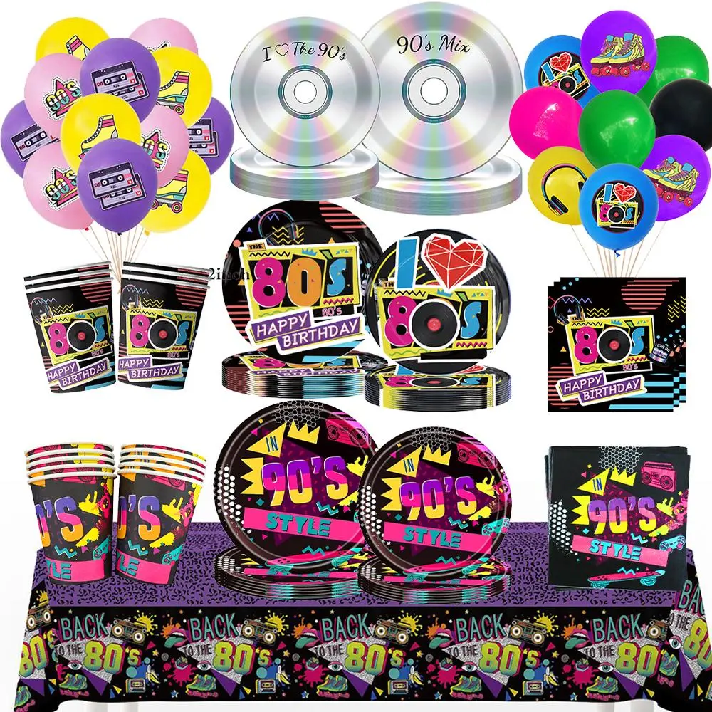 80s 90s Party Decor Tableware I Love 90s Paper Plates Tablecloth Napkin Latex Balloon 80s Hip Hop Style Birthday Party Supplies