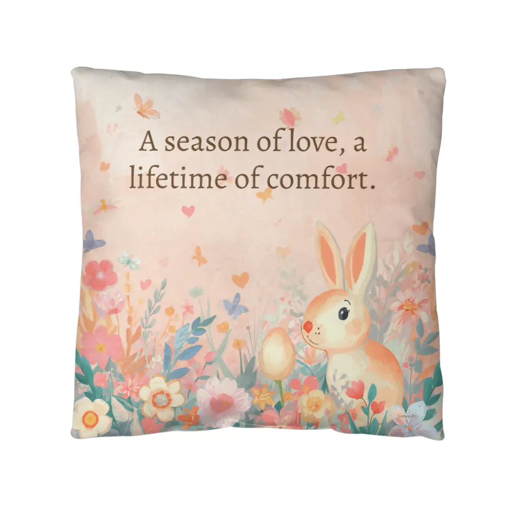 Comfort Bunny Pillow - A Season of Love Polyester Pillow, Vibrant Design, 16 x 16 in/20 x 20 in Sizes, Hidden Zipper Closure