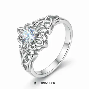 DRINSPER Witch Knot S925 Sterling Silver Ring Celtic Knot Cubic Zircon for Women & Men, Everyday Statement Band for Wiccan Pagan Gothic Style, Sparkling Center Stone, Hypoallergenic Comfort Fit Jewelry Gift for Halloween, Birthdays, Anniversaries