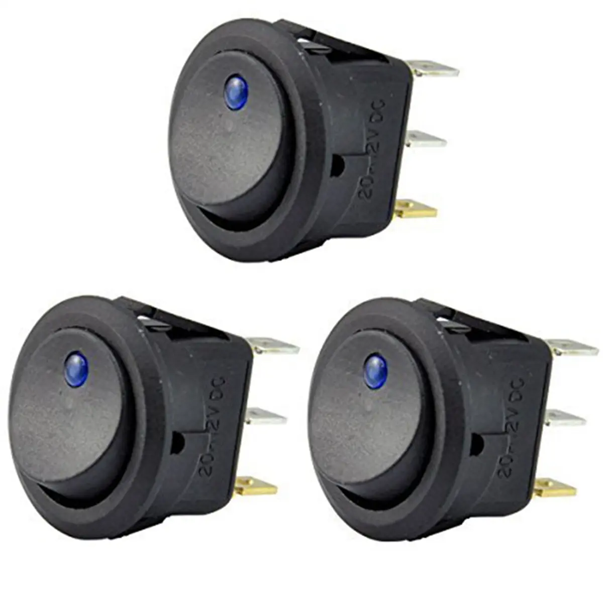 3-Pack Round LED Rocker Switch, 12V 20A DC Double Pole On-Off Toggle with Flame-Retardant Casing for High Safety, for Outdoor Cars Boats Trucks