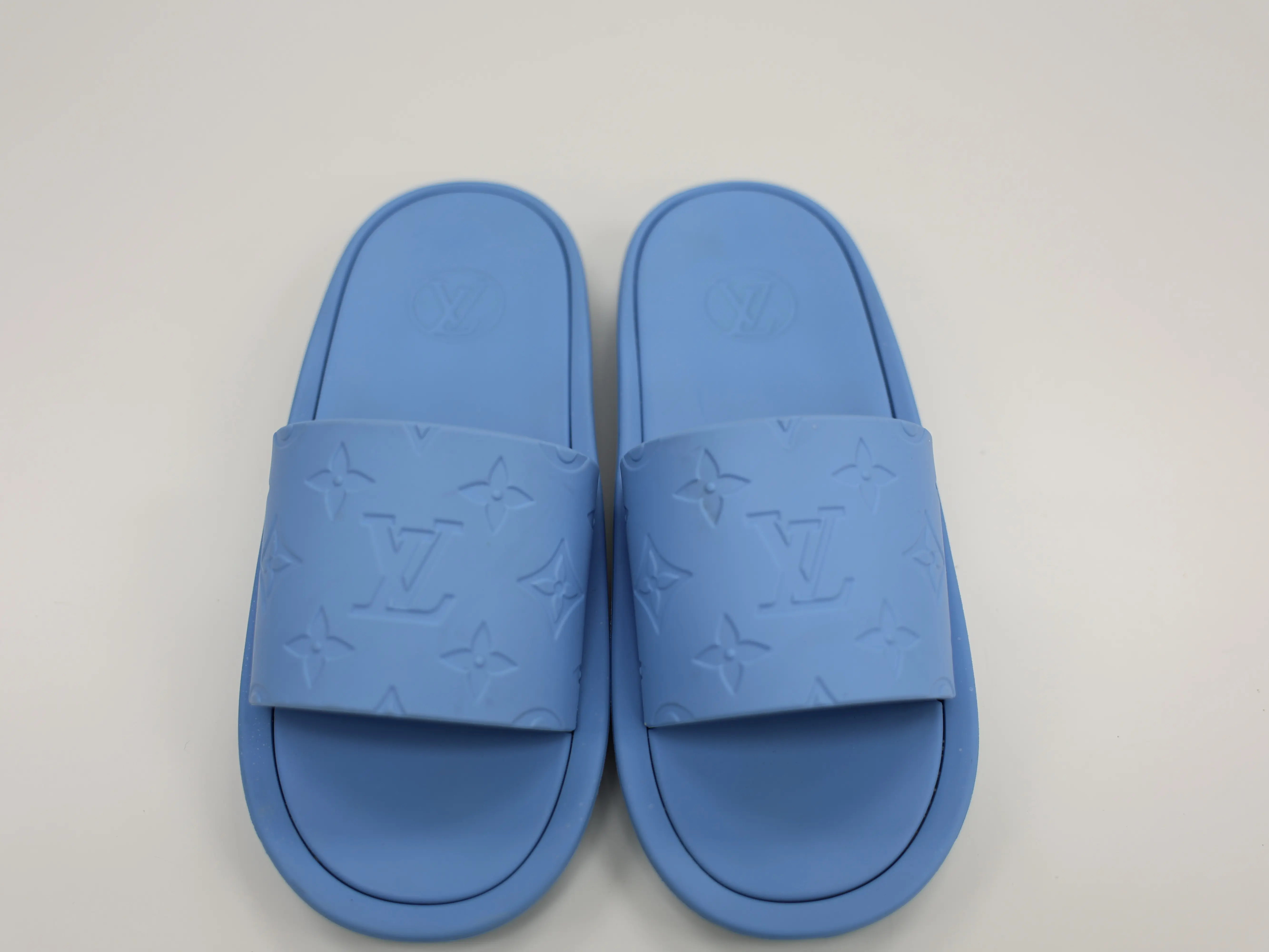 LOUIS VUITTON SUNBATH MULE SLIDES EMBOSSED MONOGRAM