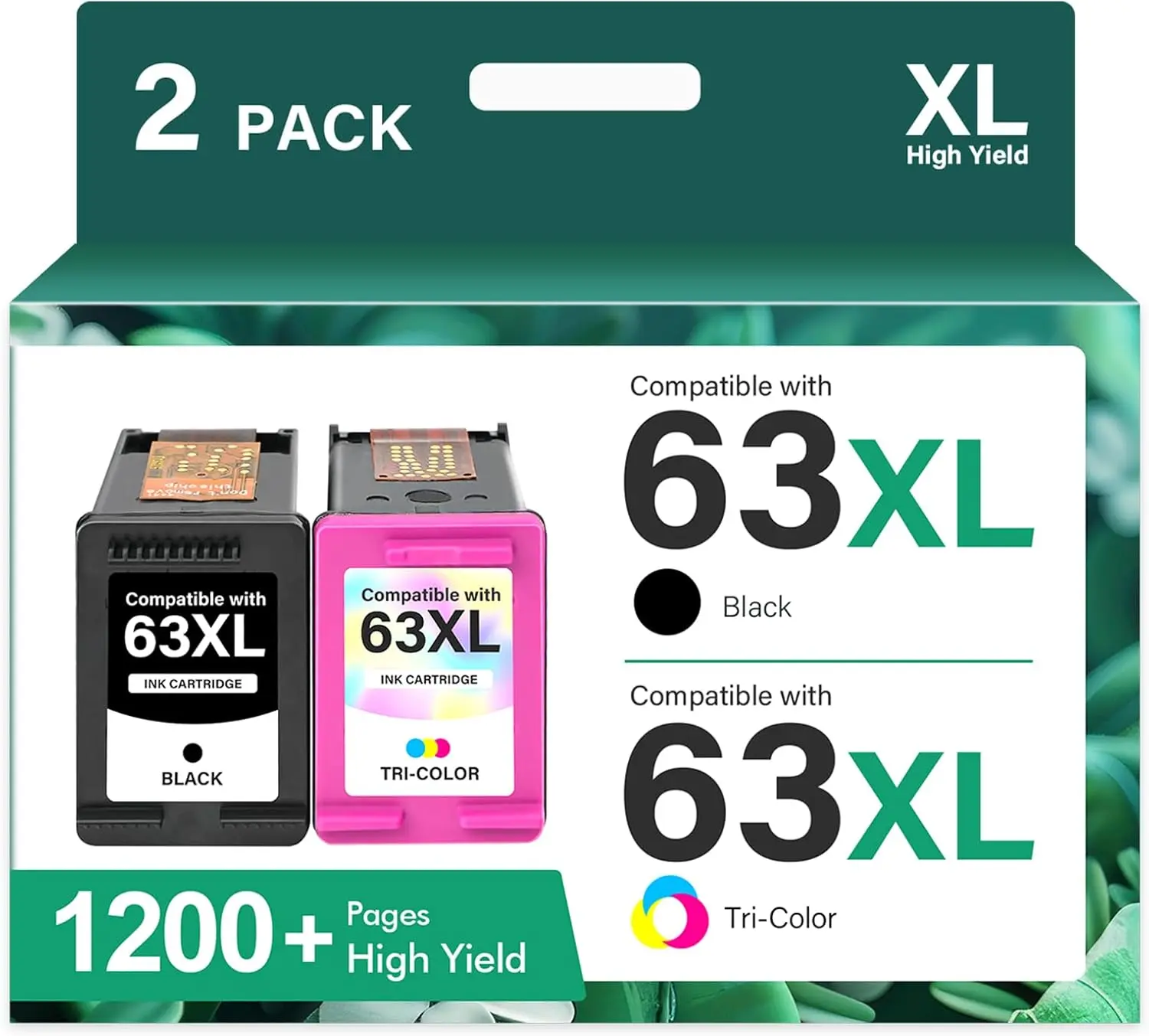 63XL Ink Cartridges Black and Color for HP Ink 63 Replacement for HP 63XL Ink Cartridge Combo Pack Works for HP OfficeJet 3830 4650 5255 5258; Envy 4520 4512; DeskJet 3630 2130 1112 Printer (2 Pack)