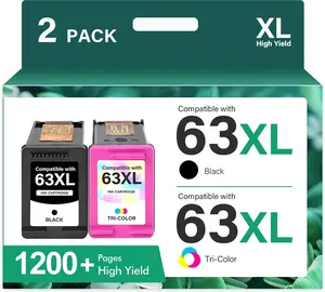 63XL Ink Cartridges Black and Color for HP Ink 63 Replacement for HP 63XL Ink Cartridge Combo Pack Works for HP OfficeJet 3830 4650 5255 5258; Envy 4520 4512; DeskJet 3630 2130 1112 Printer (2 Pack)