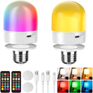 E26 Rechargeable LED Light Bulb Emergency Bulb with Remote and Timer, Battery Backup Bulb for Sconces and Lamps, Magnetic Bulbs for Non-Hardwired Fixture, 3 Color Temperatures CCT RGB Colors, Dimmable