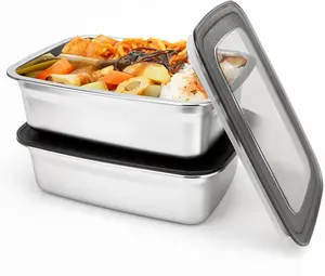 2 PCS Stainless Steel Food Storage Containers(33oz) with Lids Leak Proof & Airtight | Stainless steel freezer Containers,Airtight Bento Lunch Box,For Meal Prep,Fruit,Snack,Freezer