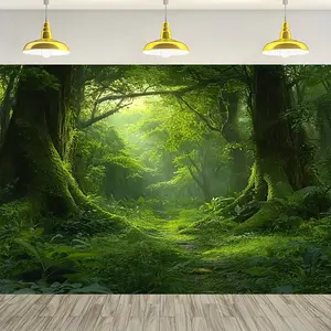 60in x 40in 1pc Giant Spring-Themed Forest Landscape Photography Backdrop - Durable Polyester, Easy to Hang, No Power Required - Ideal for Studio & Event Photo Booths, Lush Greenery & Sunlit Path Design