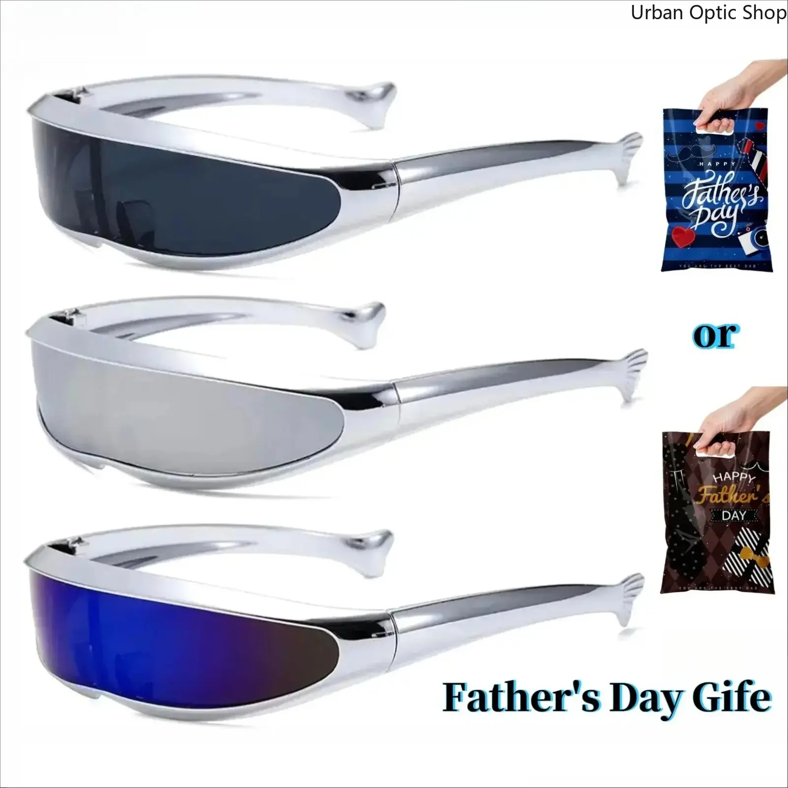 XUH Y2K Futuristic Sunglasses for Men Women, UV400 Protection Cyberpunk Wrap Around Shield Shades, Metallic Space Age Eyewear for Rave Festival, Streetwear, Biking & Father's Day Gift