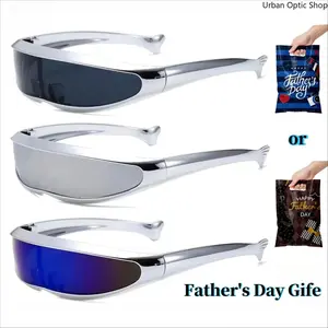 XUH Y2K Futuristic Sunglasses for Men Women, UV400 Protection Cyberpunk Wrap Around Shield Shades, Metallic Space Age Eyewear for Rave Festival, Streetwear, Biking & Father's Day Gift