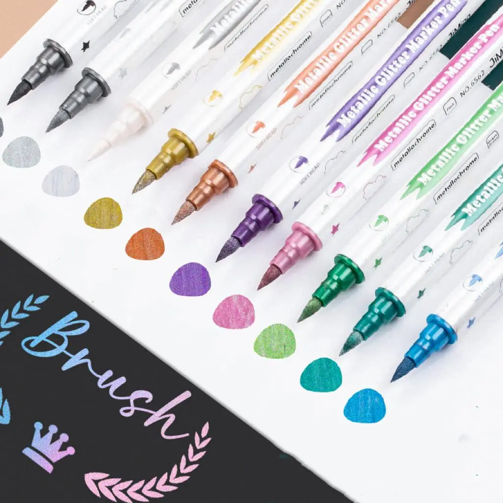 Metallic Glitter Dual Tip Marker Pen, Art Marker Pen, 10pcs Colorful Markers, Colored Markers Set, Professional Painting Tools, Art Supplies, For DIY Scrapbooking & Journaling & Photo Albums, Dual Tip Pens, Aesthetic Pens