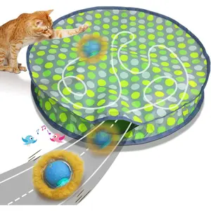 Interactive Cat Toys Ball Fast Rolling in Pouch, Motion Activate Chirping Cat Toy Hide and Seek Mouse Catching Game (Green Polka dot)