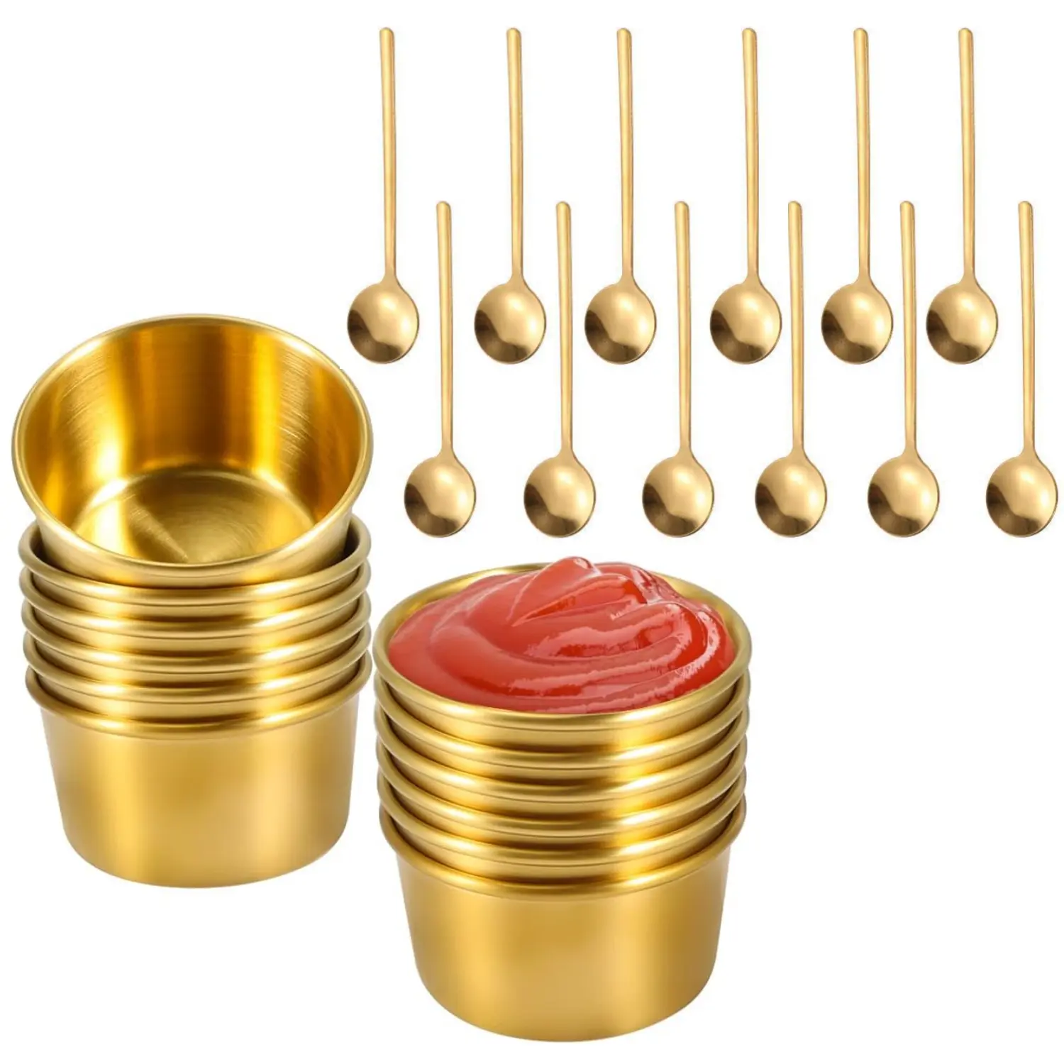 12PCS 60ml Ramekin Sauce Dipping Bowl with Spoons Mini Sauce Cups Pudding Condiment Cups for Home Party Restaurant
