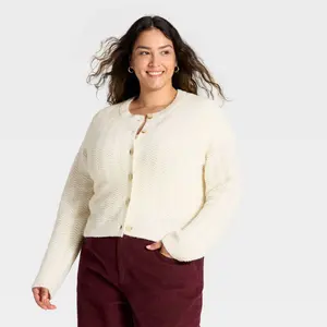 Women's Lace Stitch Cardigan Sweater - Universal Thread Cream XXL