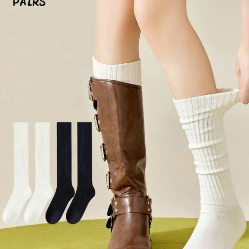 2 Pairs Women's Slim-Fit Crew Socks, Comfortable for Daily Wear, Breathable Socks for All-Season, Perfect for Leather Shoes and Boots