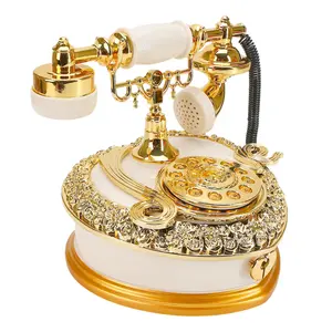 Large Vintage Phone-Shaped Jewelry Box 7 x 8 Inches with Drawer Heart-Shaped Music Box Retro Dial Victorian-Style Storage Gift for Girls Home Decor