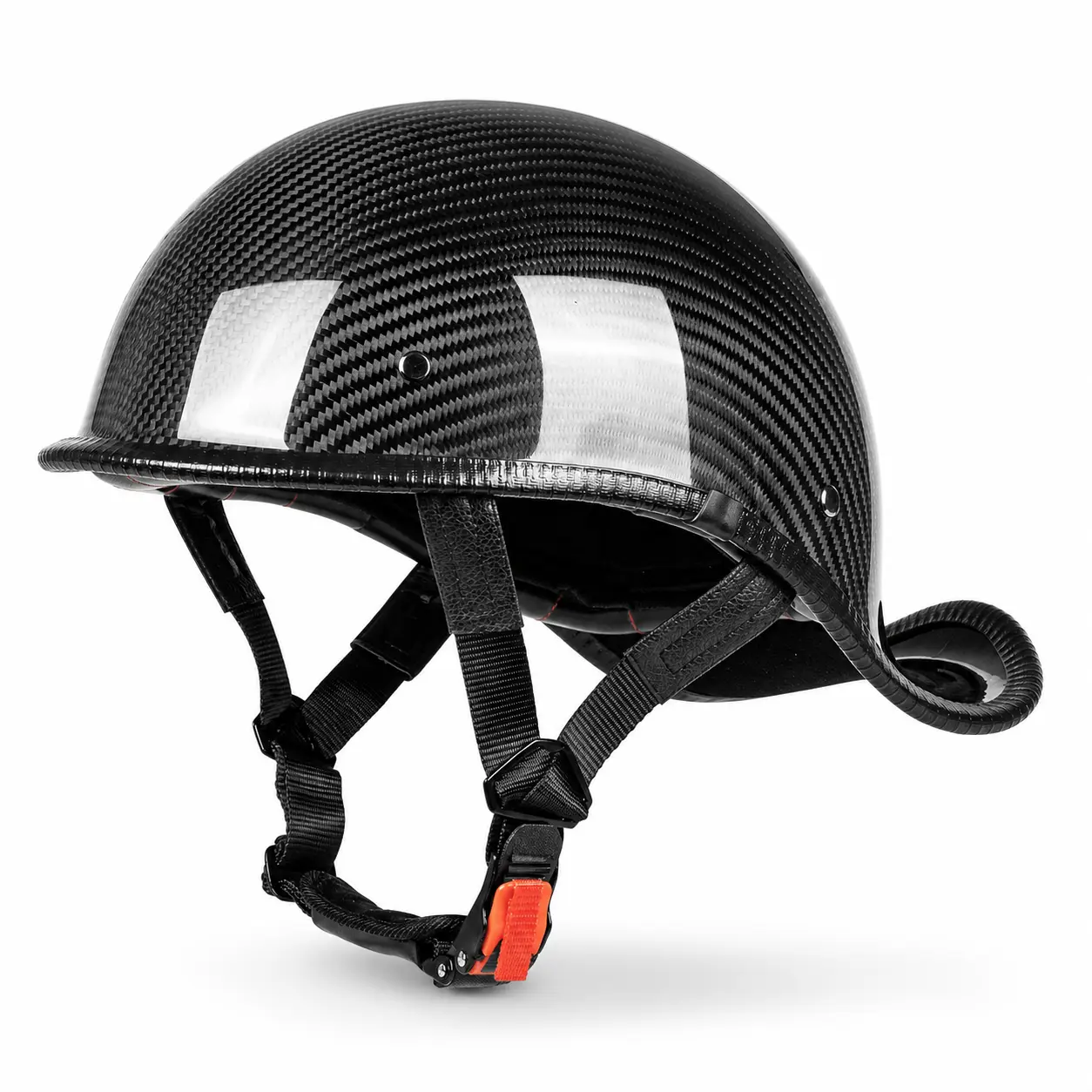 QUICKOOL DOT Approved Real 3K Carbon Fiber Ducktail Half Helmet, Low Profile Motorcycle Beanie Helmet for Cruiser Chopper Scooter