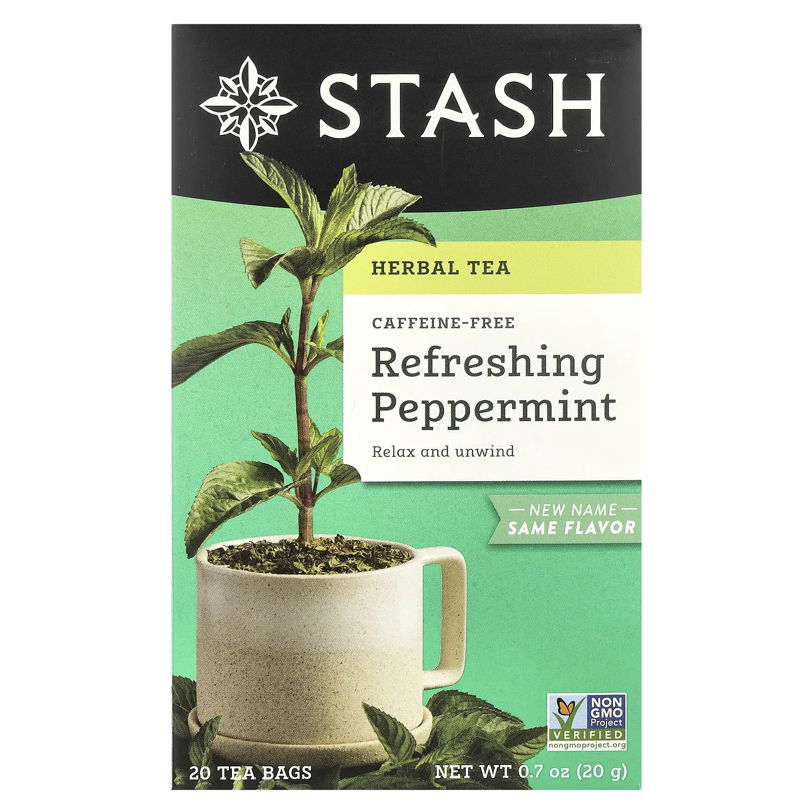 Stash Tea Herbal Tea, Refreshing Peppermint, Caffeine Free, 20 Tea Bags, 0.7 oz (20 g)
